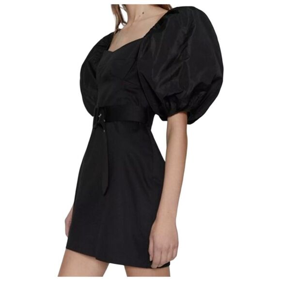 Zara Black Puff Sleeve Fitted Sweetheart Neckline Mini Dress - Picture 15 of 15